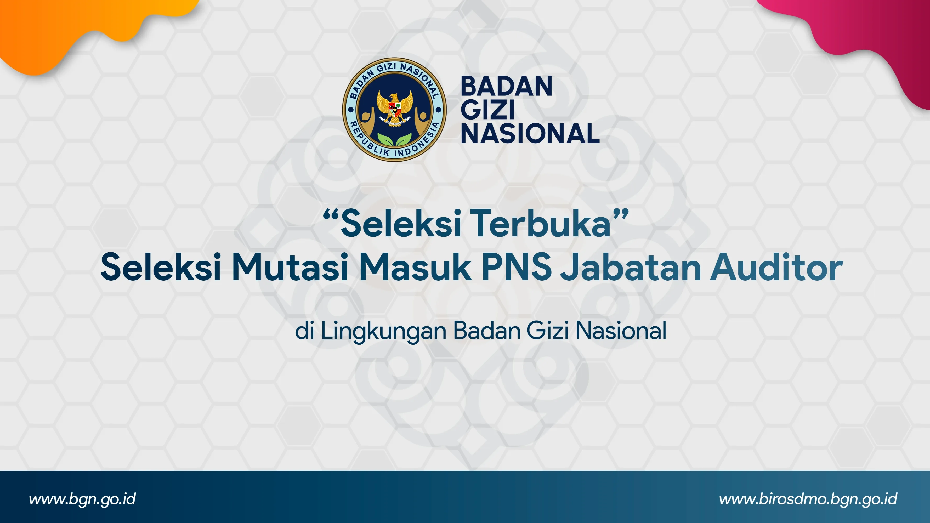 Seleksi Terbuka - Seleksi Mutasi Masuk PNS Jabatan Auditor di Lingkungan Badan Gizi Nasional Pasaman